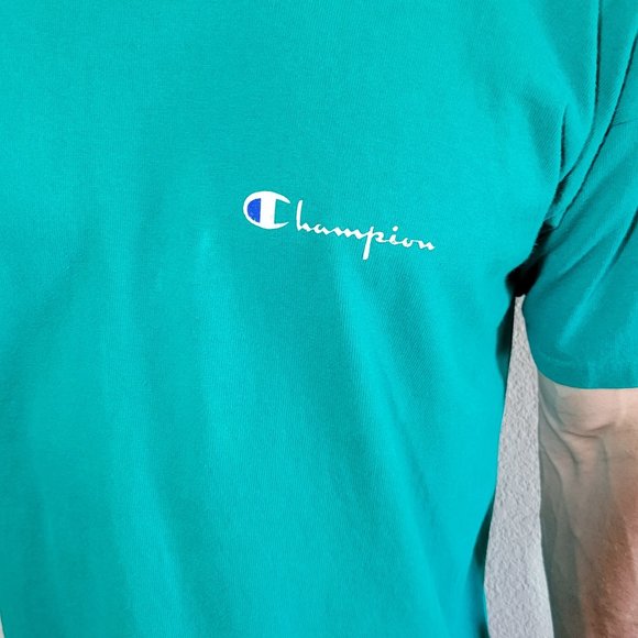 Champion Vintage Green Tee Men's Casual Short Sleeve Shirt Logo Medium/Large - Picture 2 of 5